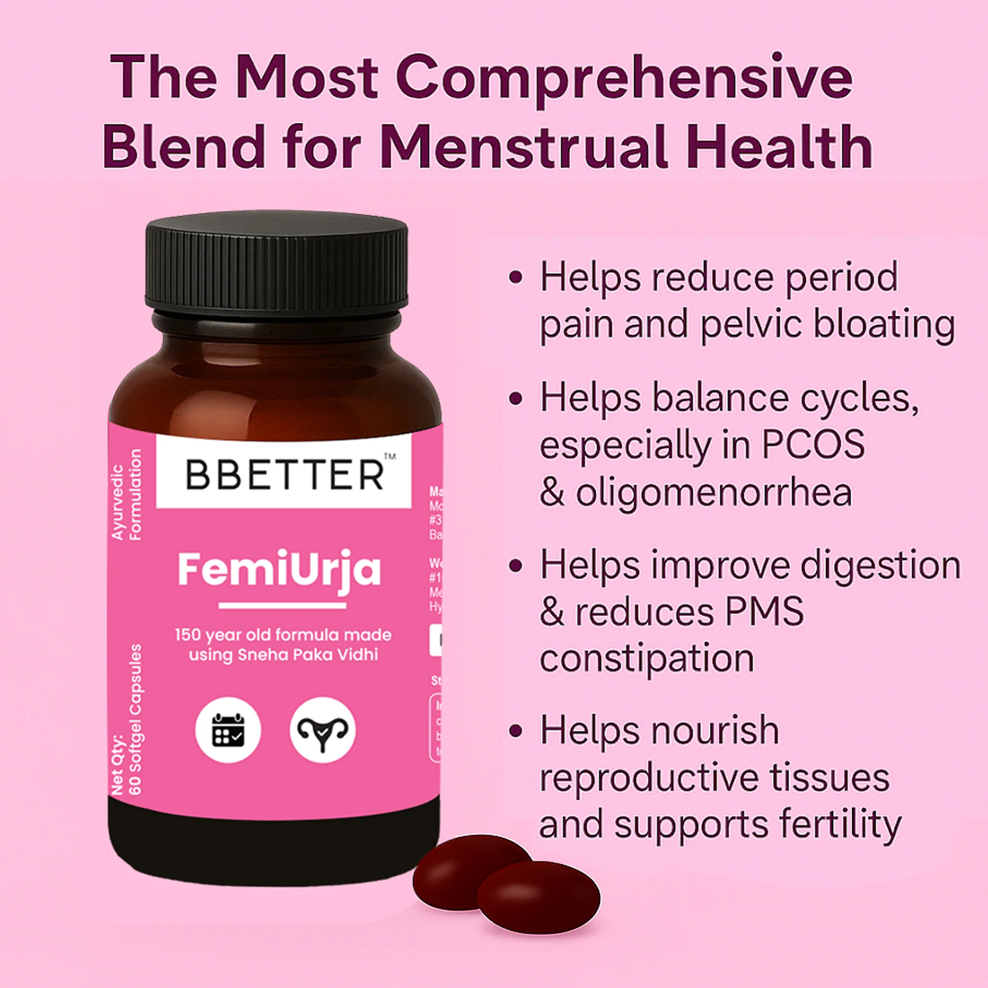 BBETTER FemiUrja - With Saptasaram Ghrutham for Hormonal Balance, PMS Relief & Digestive Support - Image 3