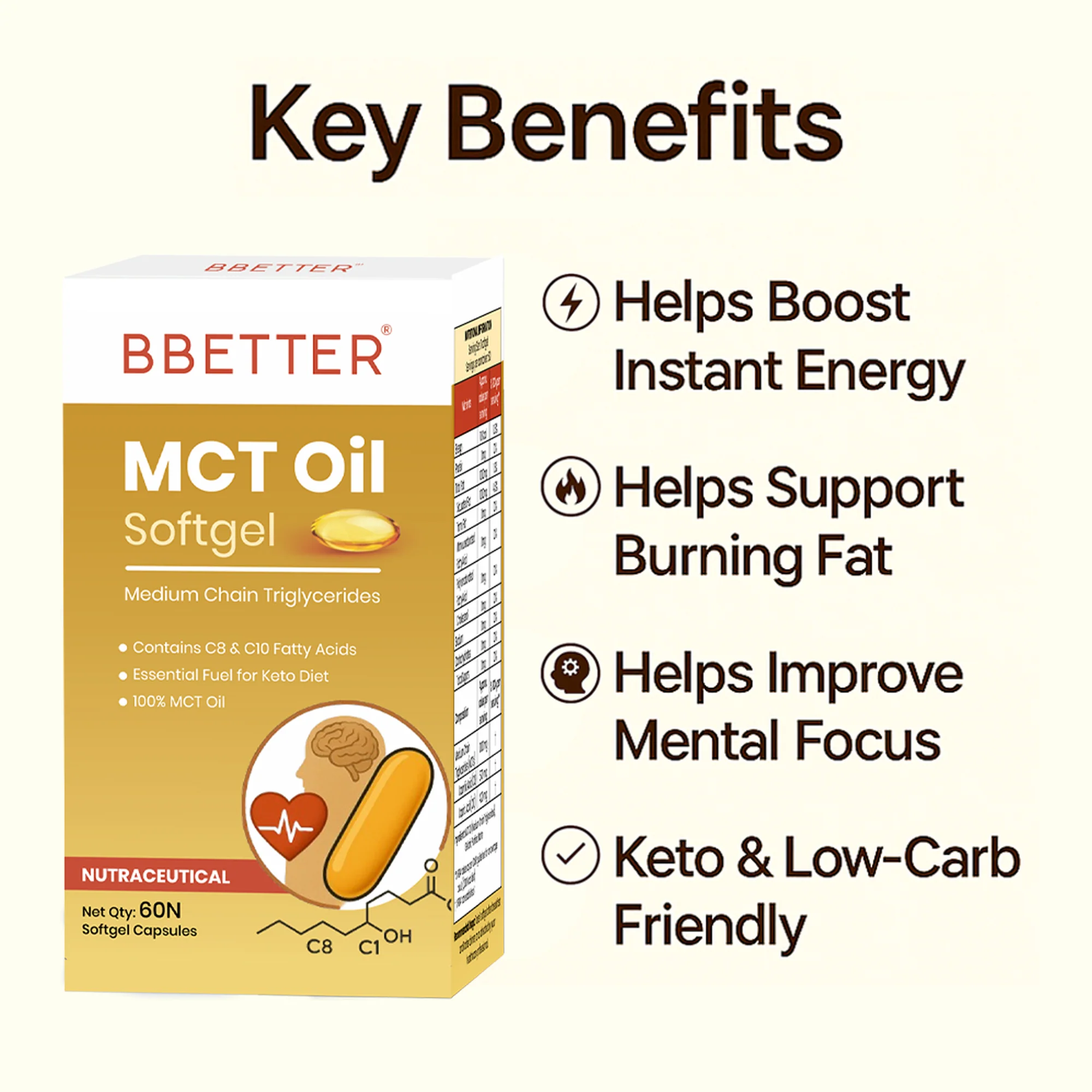 BBETTER MCT Oil Softgels - With Capric Acid & Caprylic Acid to Boost Energy and Metabolism - Image 3