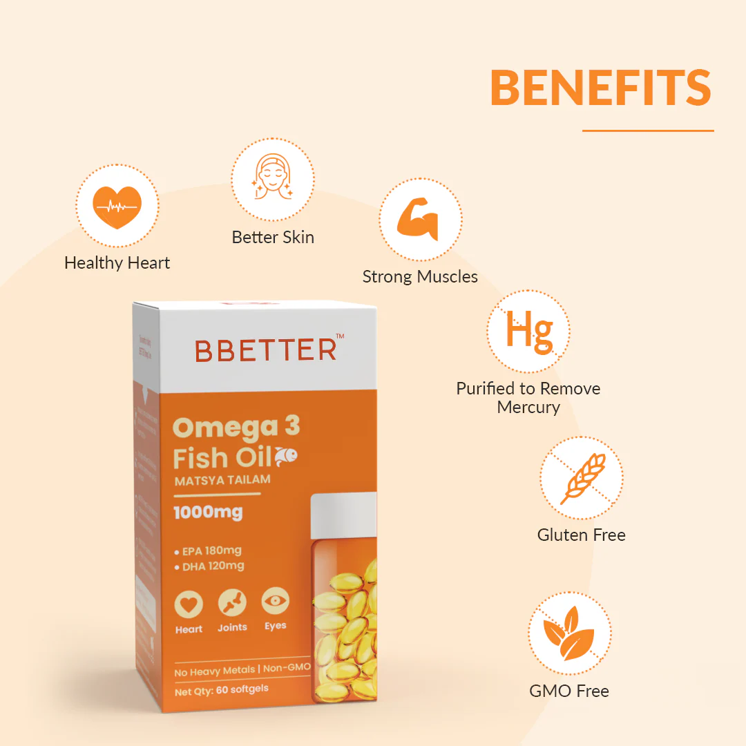 BBETTER Omega 3 Fish Oil Capsules - With 180 EPA : 120 DHA for Heart, Joints & Eyes - Image 3