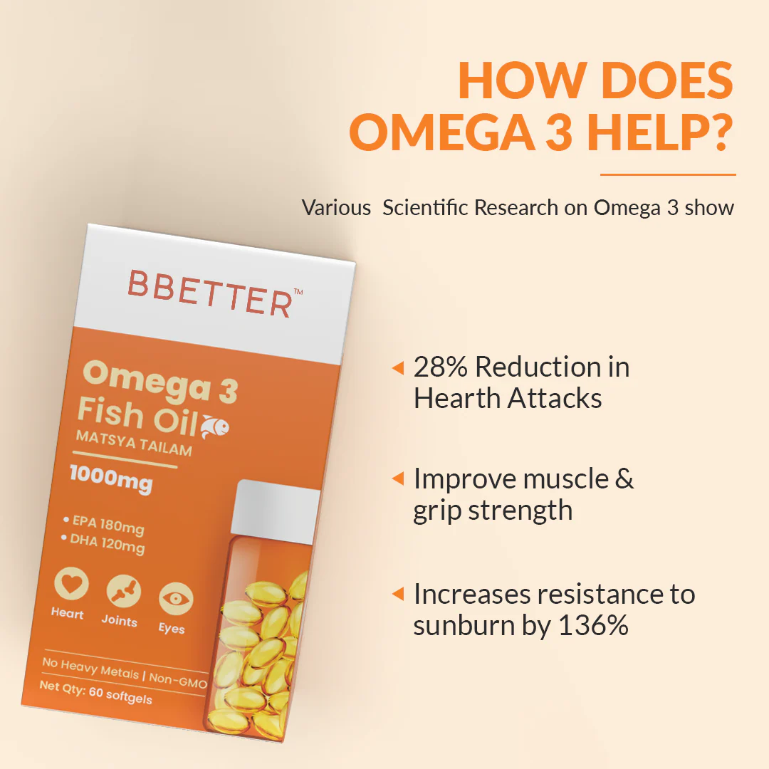 BBETTER Omega 3 Fish Oil Capsules - With 180 EPA : 120 DHA for Heart, Joints & Eyes - Image 4