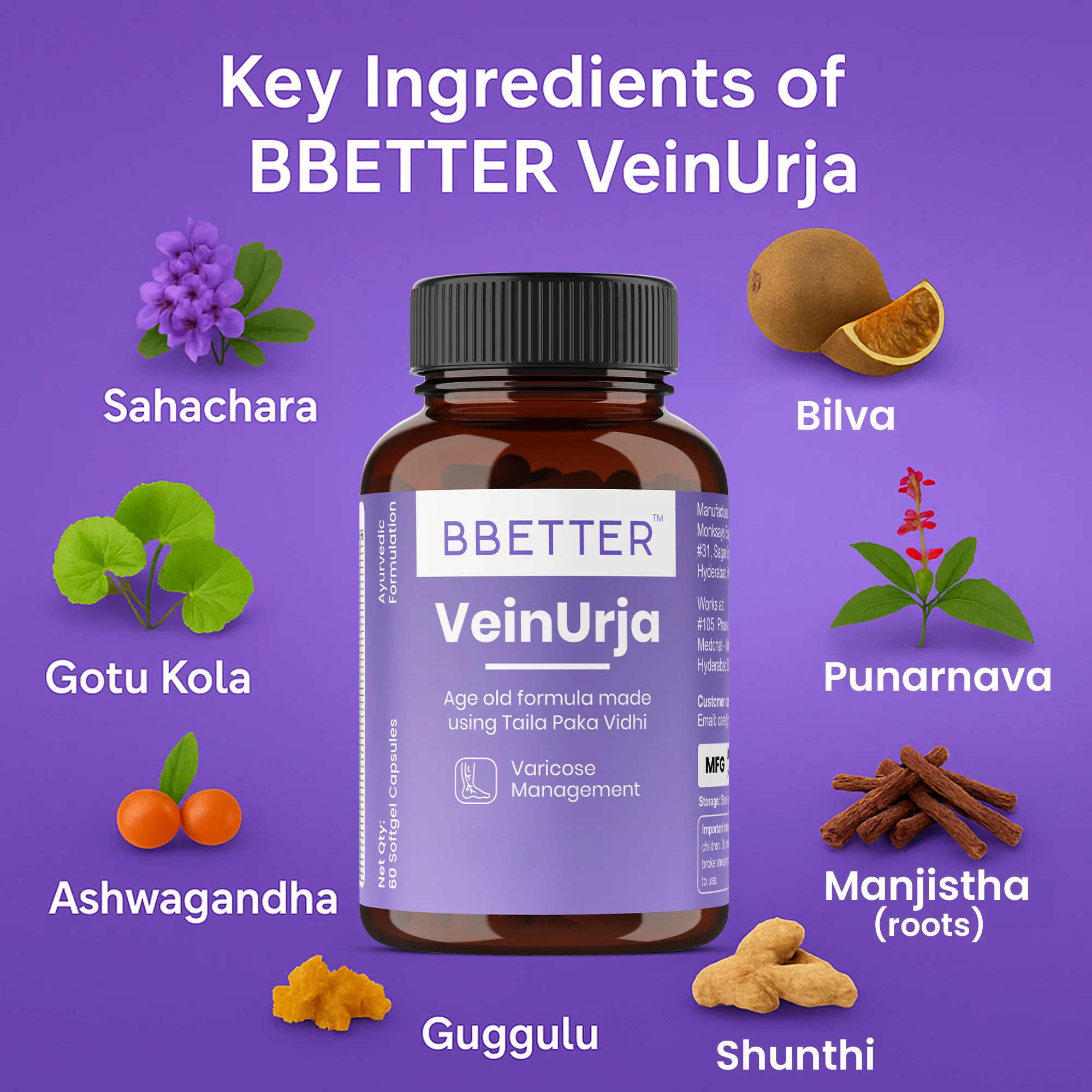BBETTER VeinUrja - Ayurvedic Supplement for Varicose Vein Relief & Healthy Circulation - Image 4